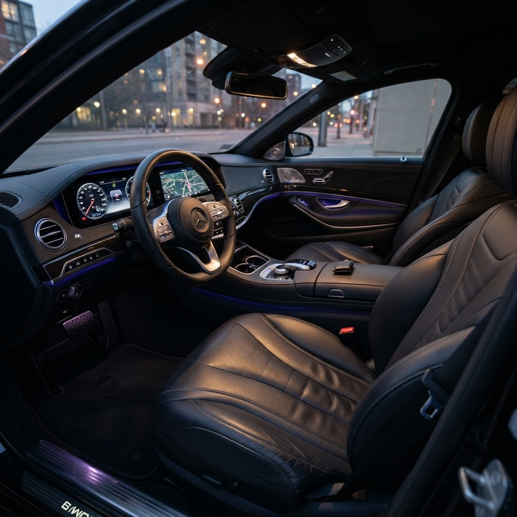 Clean luxury vehicle interior with conditioned leather